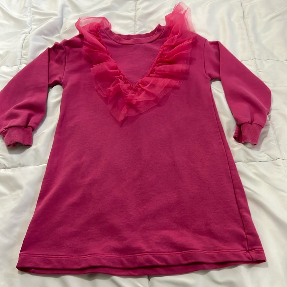 Long hot pink sweatshirt dress with tulle